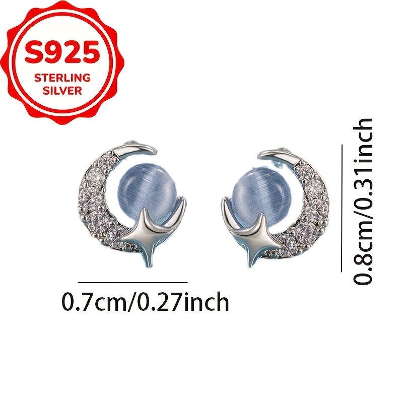 2pcs Women's S925 Silver Cat's Eye Stone Star Stud Earrings